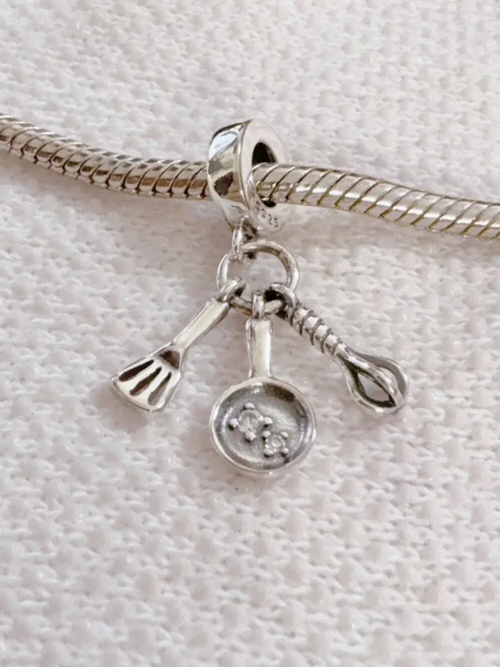 Frying Pan & Whisk, Spatula Dangle Silver Charm For Pandora Bracelet Necklace